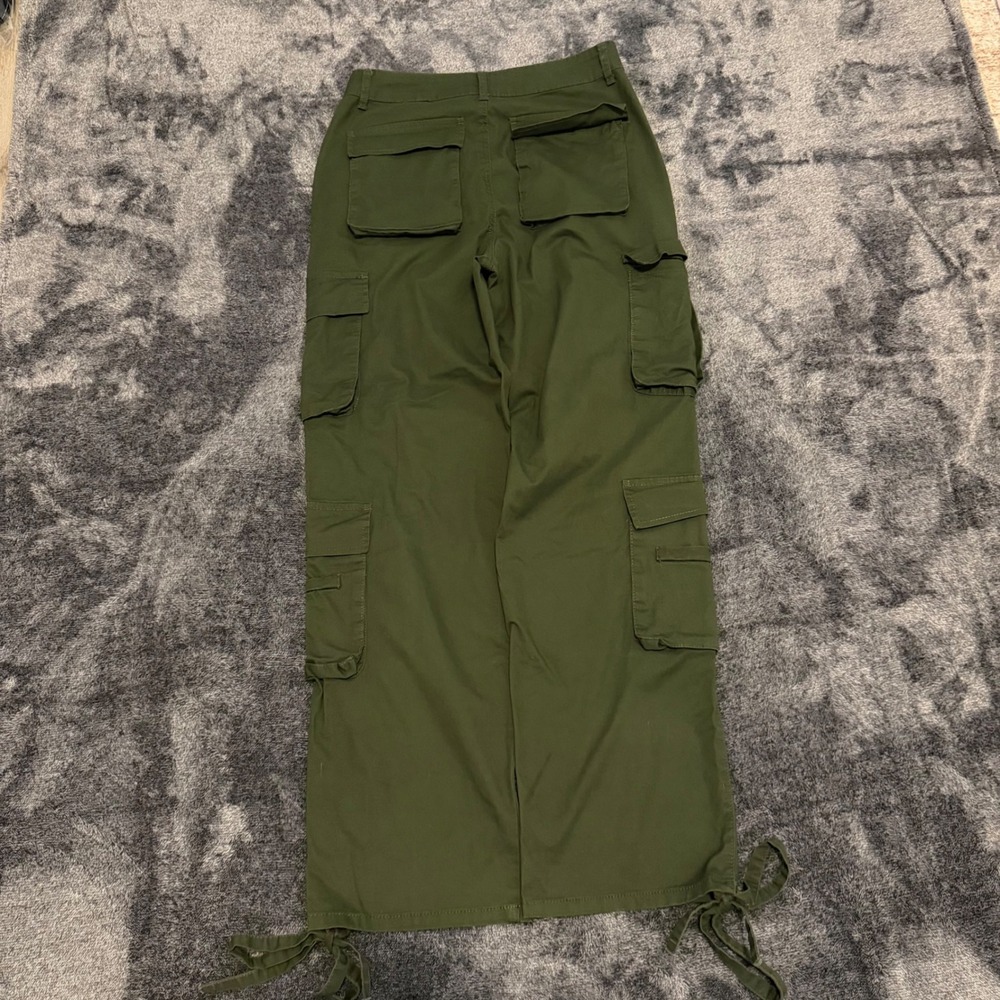 NVFelix TY925 Women Olive Green Cargo Pants Multi Pocket Tie Cuff Size L - Picture 8 of 8